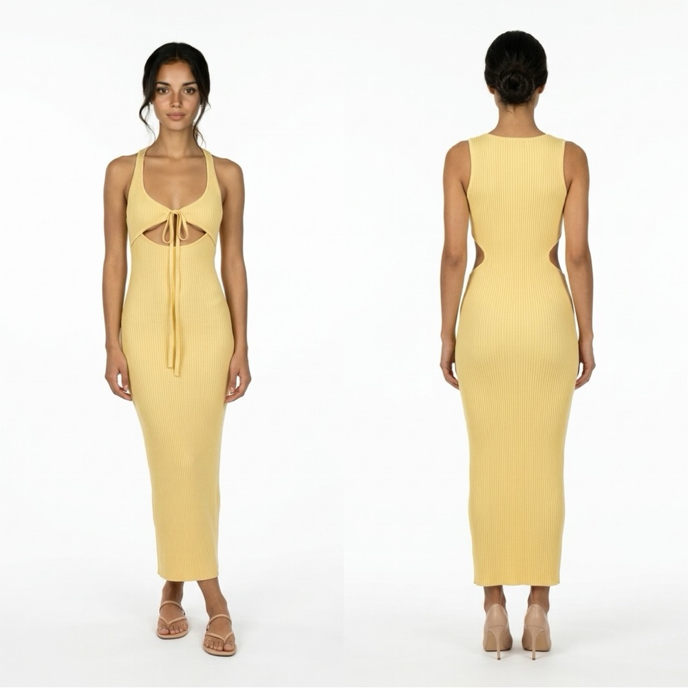 Zara Yellow Ribbed Maxi Dress Size Medium Pre Owned